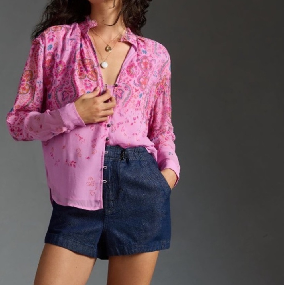 Anthropologie/Pilcro TAVI BUTTONDOWN BLOUSE IN PINK - Sz. L - Picture 2 of 14